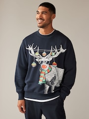 Grey/Navy Christmas Crew Sweatshirt - Image 1 of 7