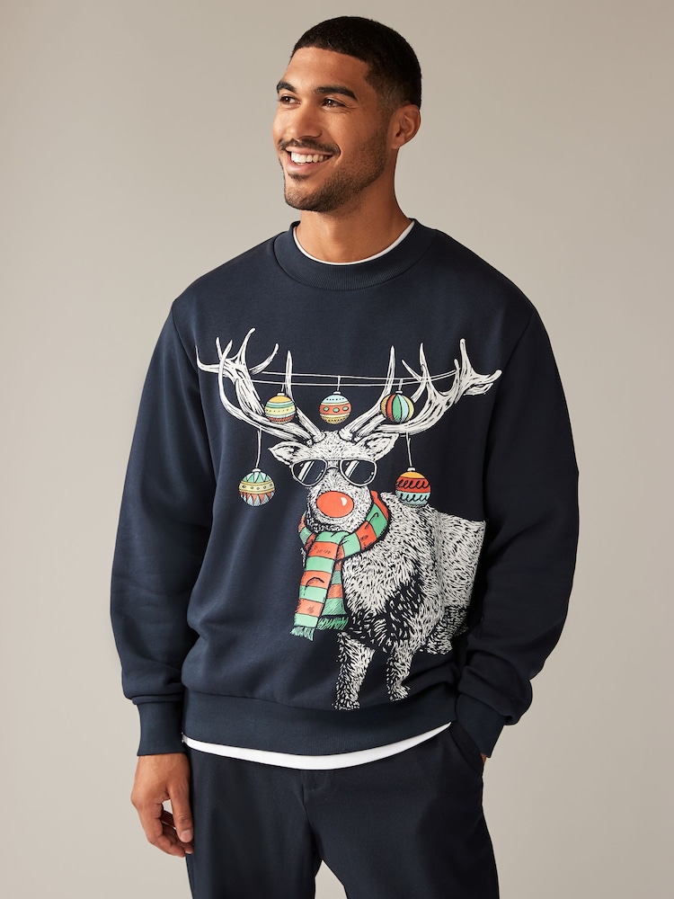 Grey/Navy Christmas Crew Sweatshirt - Image 1 of 7
