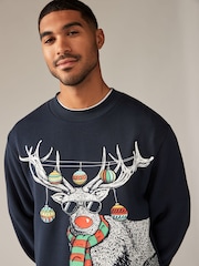 Grey/Navy Christmas Crew Sweatshirt - Image 4 of 7