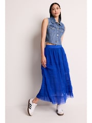Cobalt Blue Mesh Tulle Midi Skirt - Image 1 of 6