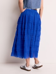 Cobalt Blue Mesh Tulle Midi Skirt - Image 3 of 6