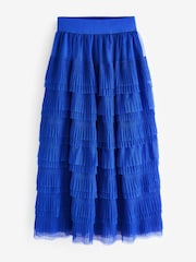 Cobalt Blue Mesh Tulle Midi Skirt - Image 5 of 6