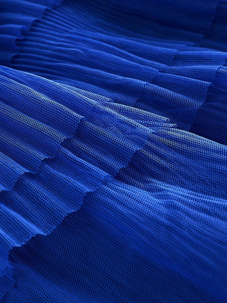 Cobalt Blue Mesh Tulle Midi Skirt - Image 6 of 6