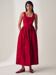 Red Summer Poplin Dress - Image 1 of 5
