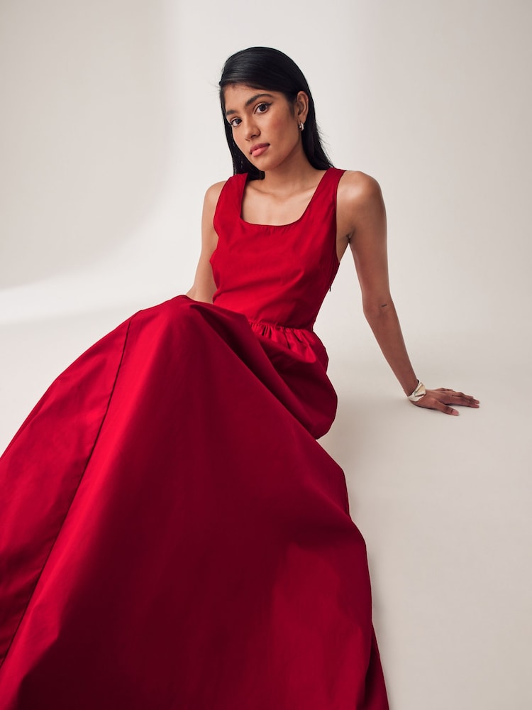 Red Summer Poplin Dress - Image 2 of 5
