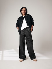 Black Faux Leather Track Wide Leg Trousers - Image 1 of 8