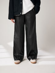 Black Faux Leather Track Wide Leg Trousers - Image 2 of 8
