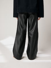Black Faux Leather Track Wide Leg Trousers - Image 3 of 8