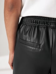 Black Faux Leather Track Wide Leg Trousers - Image 4 of 8