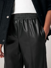 Black Faux Leather Track Wide Leg Trousers - Image 5 of 8