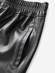 Black Faux Leather Track Wide Leg Trousers - Image 8 of 8