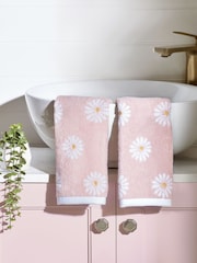 Set of 2 Pink 100% Cotton Daisy Face Cloths - Image 1 of 4