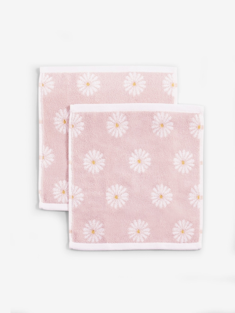 Set of 2 Pink 100% Cotton Daisy Face Cloths - Image 4 of 4