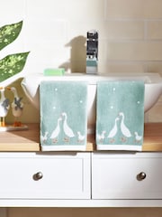 Set of 2 Teal Blue 100% Cotton Geese Face Cloths - Image 1 of 3