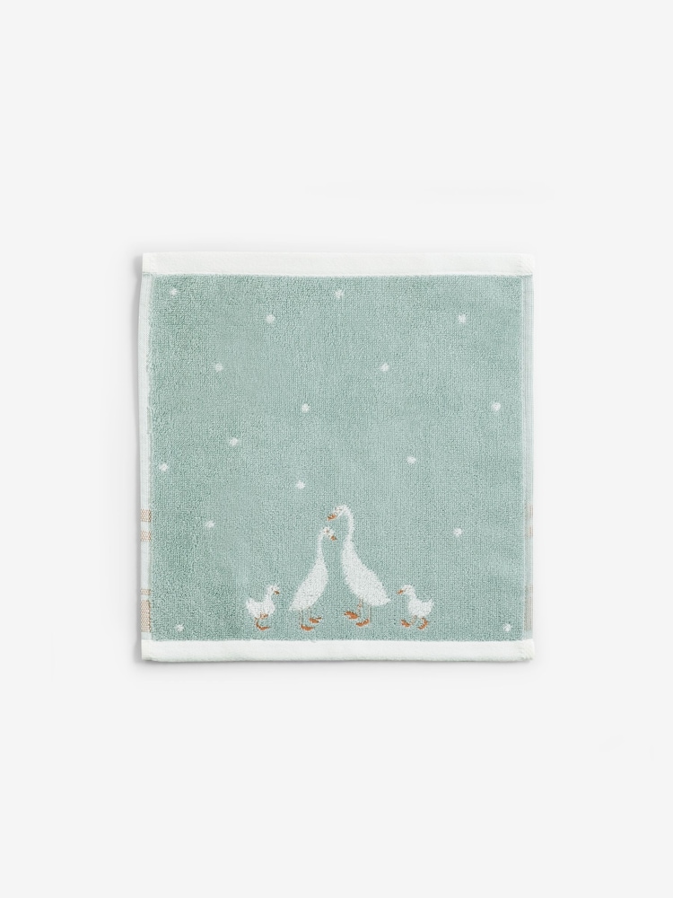 Set of 2 Teal Blue 100% Cotton Geese Face Cloths - Image 3 of 3