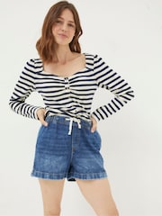 FatFace Ashby Mid Denim Pull-On Shorts - Image 1 of 5