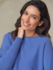 Pure Collection Blue Dolman Slash Neck Sweater - Image 3 of 4