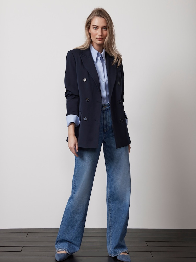 Mint Velvet Blue Double Breasted Blazer - Image 1 of 4