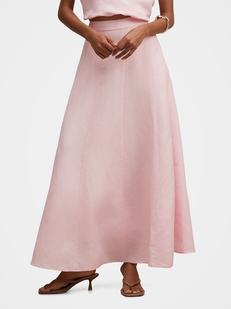 Forever New Pink Georgina Petite Godet Contains Linen Skirt - Image 1 of 5
