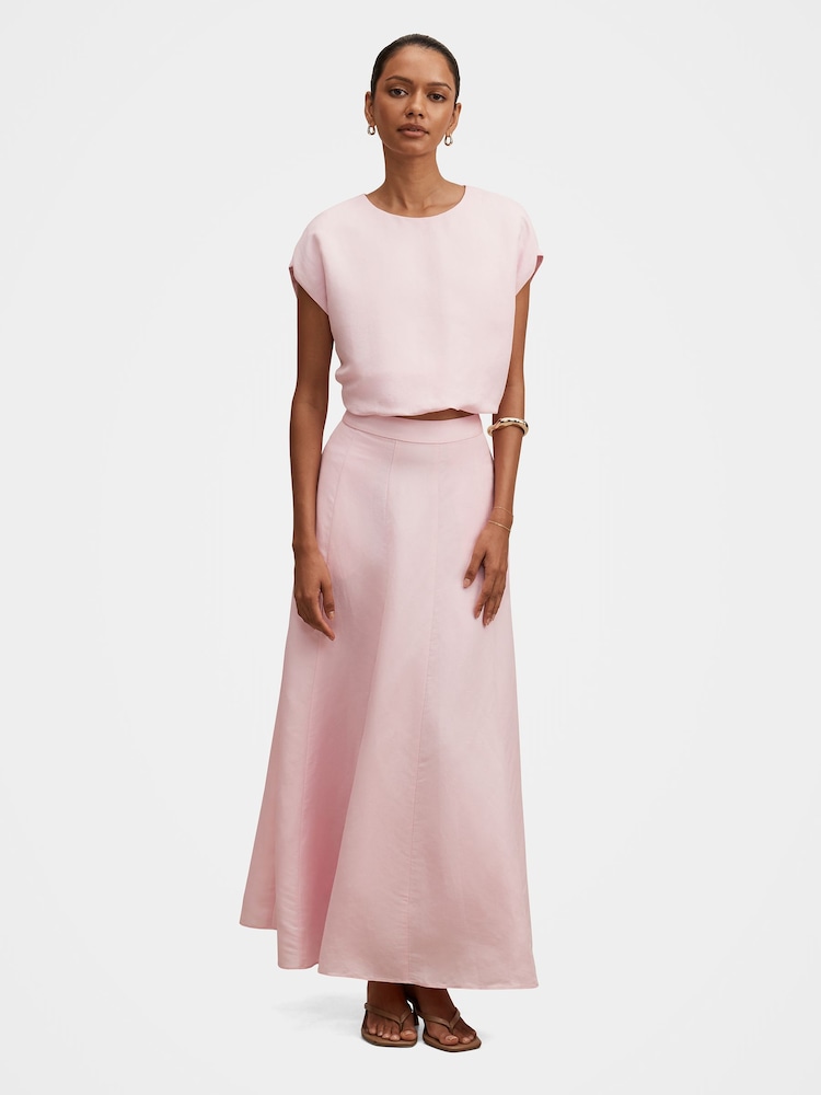 Forever New Pink Georgina Petite Godet Contains Linen Skirt - Image 5 of 5