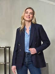 Pure Collection Blue Textured Cotton Blazer - Image 1 of 4