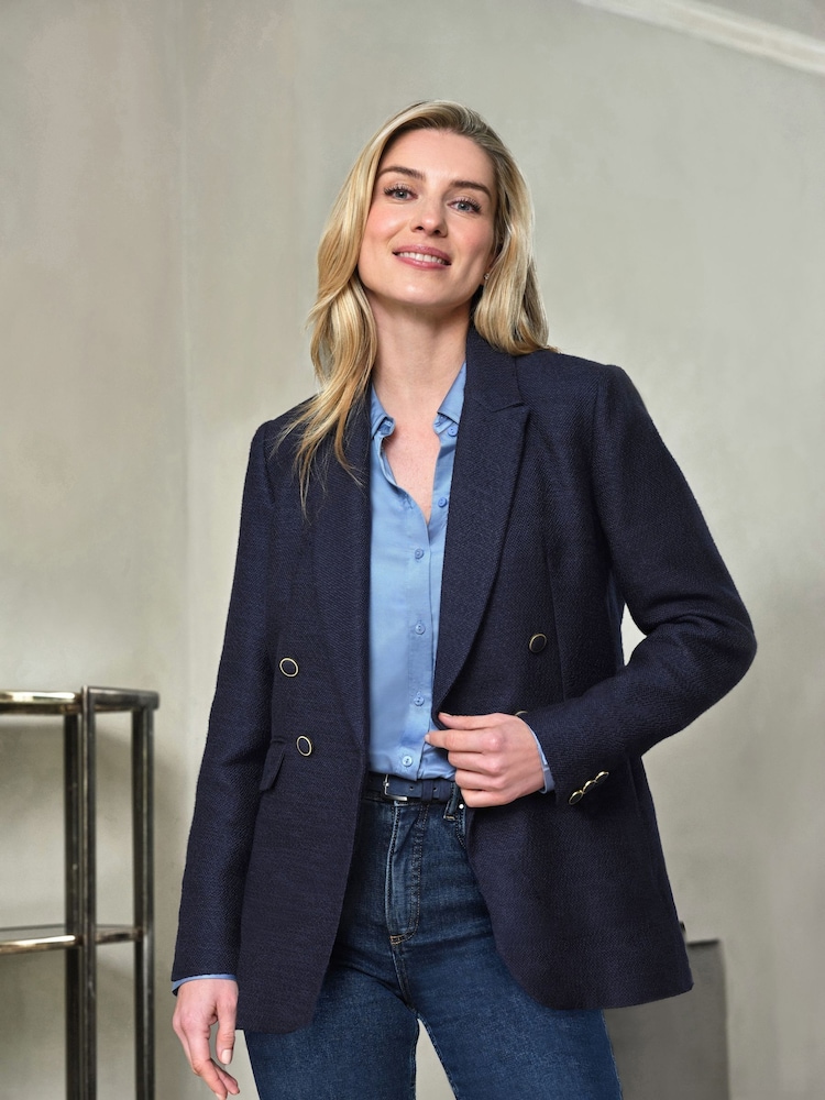 Pure Collection Blue Textured Cotton Blazer - Image 1 of 4