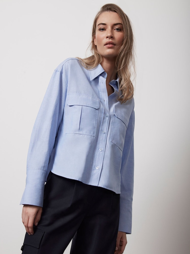 Mint Velvet Blue Cropped Utility Shirt - Image 1 of 3