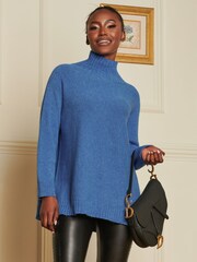 Jolie Moi Blue Loose Fit High Neck Jumper - Image 4 of 7