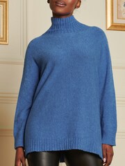 Jolie Moi Blue Loose Fit High Neck Jumper - Image 6 of 7