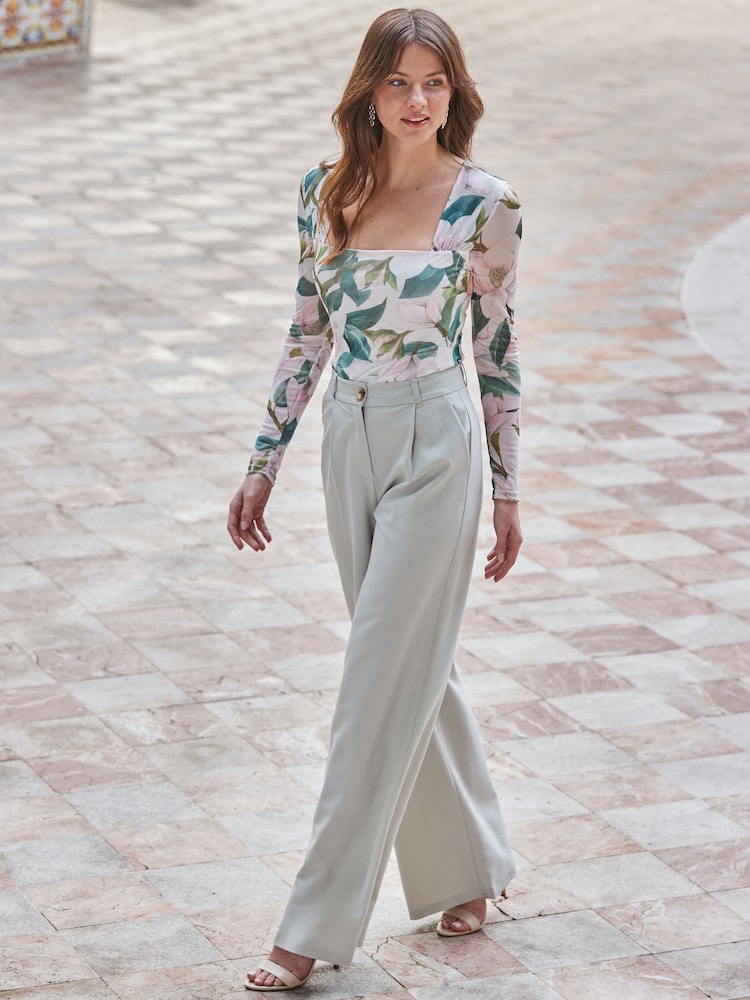 Sosandar Cream Square Neck Mesh Top - Image 6 of 6