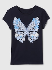 Gap Navy Blue Butterfly Graphic Short Sleeve Crew Neck T-Shirt (4-13yrs) - Image 1 of 2
