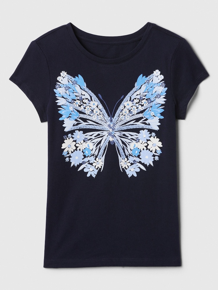Gap Navy Blue Butterfly Graphic Short Sleeve Crew Neck T-Shirt (4-13yrs) - Image 1 of 2