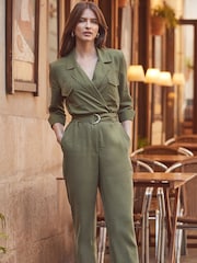 Sosandar Green Twill Utility Jumpsuit - Image 1 of 6
