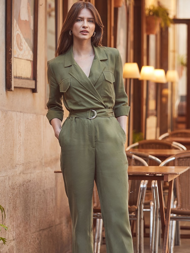Sosandar Green Twill Utility Jumpsuit - Image 1 of 6