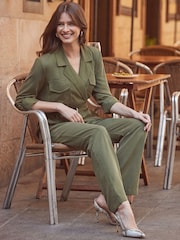 Sosandar Green Twill Utility Jumpsuit - Image 3 of 6