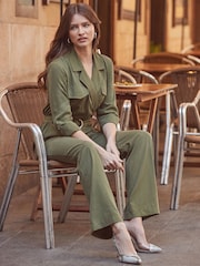 Sosandar Green Twill Utility Jumpsuit - Image 4 of 6