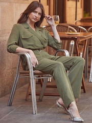 Sosandar Green Twill Utility Jumpsuit - Image 5 of 6