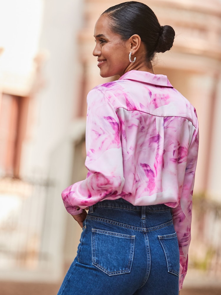Sosandar Pink Petite Conversational Satin Shirt - Image 2 of 5