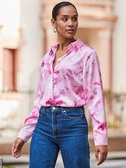 Sosandar Pink Petite Conversational Satin Shirt - Image 3 of 5