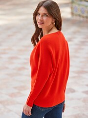 Sosandar Orange Horizontal Rib Slouchy Off The Shoulder Jumper - Image 3 of 6