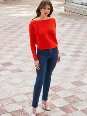 Sosandar Orange Horizontal Rib Slouchy Off The Shoulder Jumper - Image 4 of 6