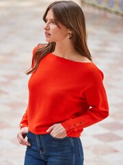 Sosandar Orange Horizontal Rib Slouchy Off The Shoulder Jumper - Image 6 of 6