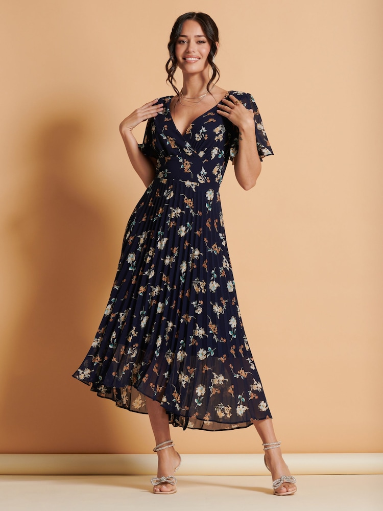 Negro multicolor floral - Vestido largo de gasa plisado con bajo asimétrico de Jolie Moi - Imagen 1 de 6 Negro multicolor floral - Vestido largo de gasa plisado con bajo asimétrico de Jolie Moi - Imagen 1 de 6