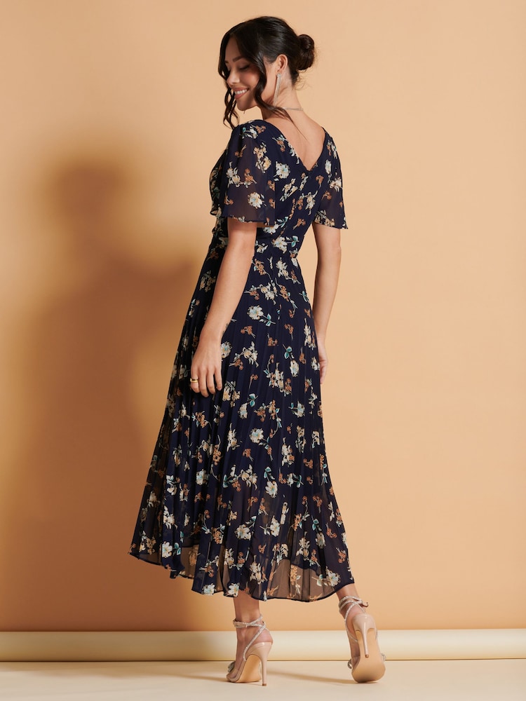 Negro multicolor floral - Vestido largo de gasa plisado con bajo asimétrico de Jolie Moi - Imagen 2 de 6 Negro multicolor floral - Vestido largo de gasa plisado con bajo asimétrico de Jolie Moi - Imagen 2 de 6