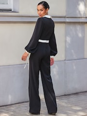 Sosandar Black Contrast Tie Waist Jumpsuit - Image 2 of 5