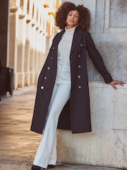 Sosandar Black Longline Trench Coats - Image 1 of 5
