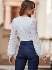 Sosandar White 3D Applique Sleeve Top - Image 5 of 6