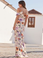 Sosandar Cream Cold Shoulder Ruffle Maxi Dress - Image 4 of 6