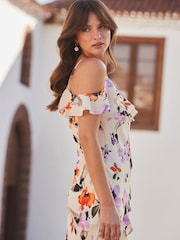 Sosandar Cream Cold Shoulder Ruffle Maxi Dress - Image 5 of 6