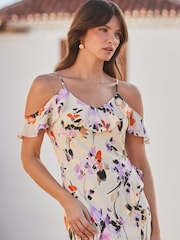 Sosandar Cream Cold Shoulder Ruffle Maxi Dress - Image 6 of 6